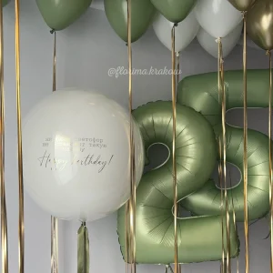 Zestaw balonów #243 cyfry, balon Bubble Happy Birthday i balony pod sufit