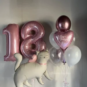 Zestaw balonów #82 cyfry, Kotek i bukiet balonów
