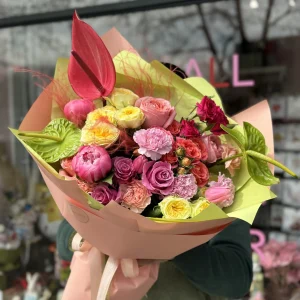 Bouquet #109 roses, peonies and anthurium