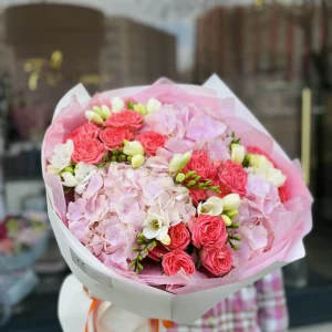 Bouquet #114 hydrangea, spray rose, freesia