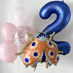 Zestaw balonów #185 balon Biedronka, cyfra i bukiet balonów