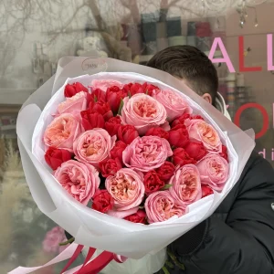Bukiet #86 tulipan i piwoniowa róża