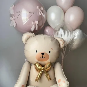 Zestaw balonów #294 Miś, bukiet balonów z serduszkami i balon Bubbles