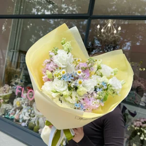 Bukiet #19 eustoma, rumianek i niezapominajki