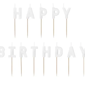 Świeczki urodzinowe Happy Birthday, 2.5 cm, biały