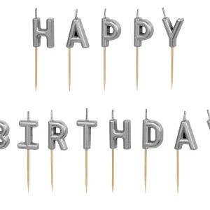 Świeczki urodzinowe Happy Birthday, 2.5 cm, srebrny