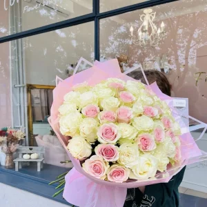 White and pink roses