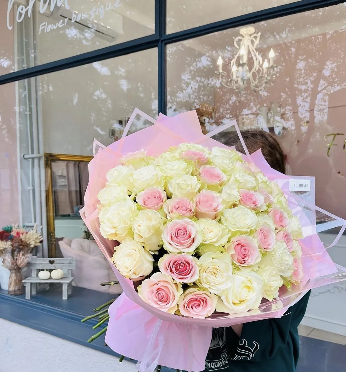 White and pink roses